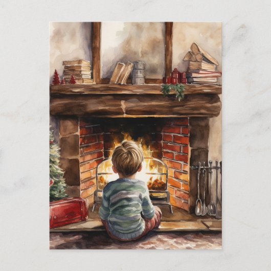 Feestelijke Kerst waterverf open haard kind Briefkaart (Voorkant)