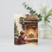 Feestelijke Kerst waterverf open haard kind Briefkaart (Staand voorkant)