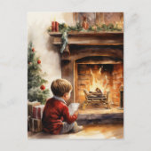 Feestelijke Kerst waterverf open haard kind Briefkaart (Voorkant)