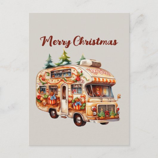 Feestelijke Kerst waterverf peperkoek camper Feestdagenkaart (Voorkant)