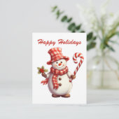 Feestelijke Kerst waterverf pepermunt sneeuwpop Feestdagenkaart (Staand voorkant)