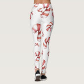 Feestelijke Kerst Waterverf Rood Wit Snoep Cane Leggings (Achterkant)