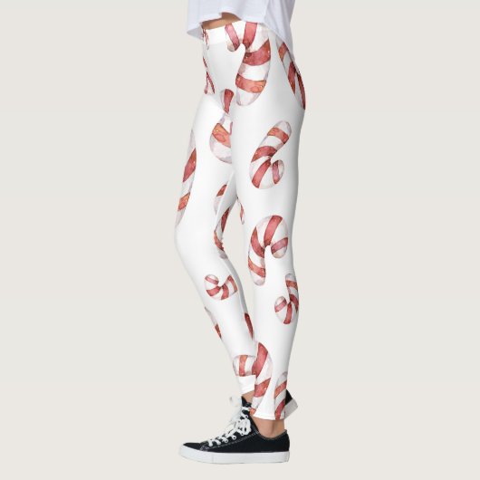 Feestelijke Kerst Waterverf Rood Wit Snoep Cane Leggings (Links)