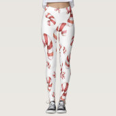 Feestelijke Kerst Waterverf Rood Wit Snoep Cane Leggings (Voorkant)