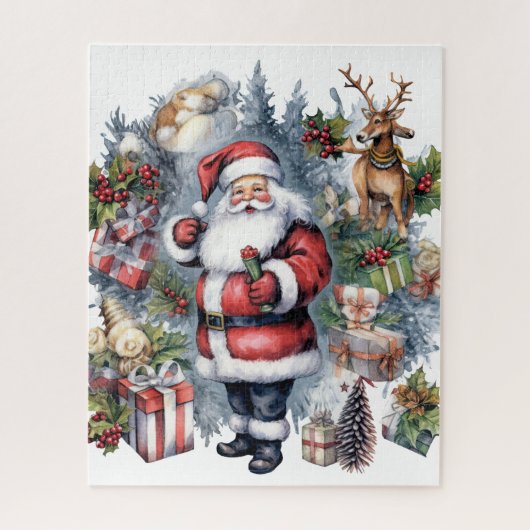 feestelijke kerst waterverf Santa Legpuzzel (Verticaal)