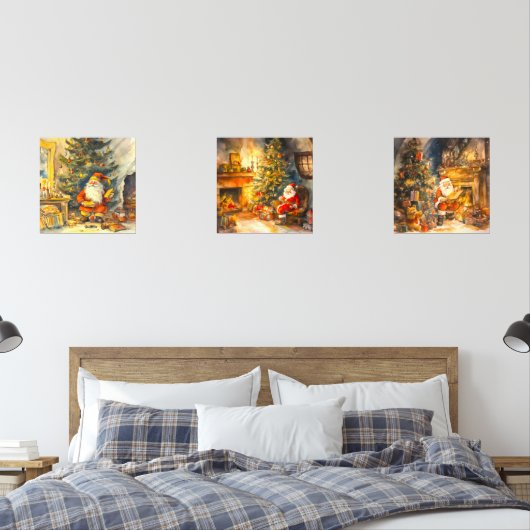 Feestelijke Kerst waterverf Santa Muurkunst Sets (Slaapkamer)