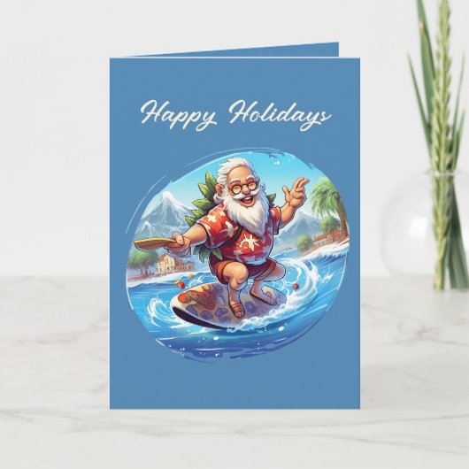 Feestelijke Kerst waterverf Santa strand Kaart (Voorkant)