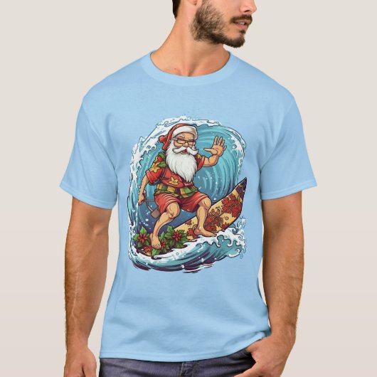Feestelijke Kerst waterverf Santa surfen T-shirt (Voorkant)