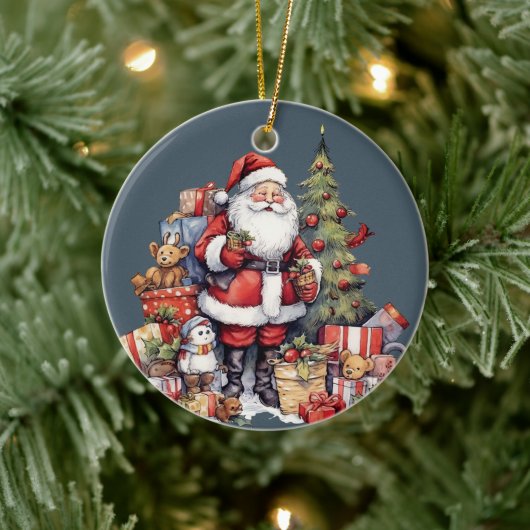 feestelijke kerst Waterverf Santa tekst toevoegen Keramisch Ornament (Boom)