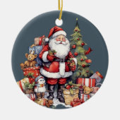 feestelijke kerst Waterverf Santa tekst toevoegen Keramisch Ornament (Voorkant)