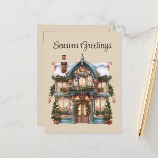 Feestelijke Kerst waterverf shop tekst toevoegen V Feestdagenkaart (Voorkant / Achterkant in situ)