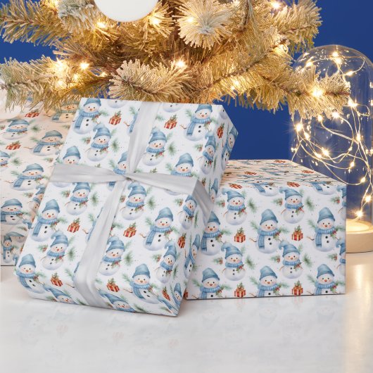Feestelijke Kerst waterverf Sneeuwman Cadeaupapier (Feestdagen)