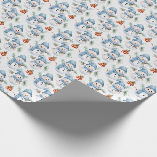 Feestelijke Kerst waterverf Sneeuwman Cadeaupapier (Hoek)