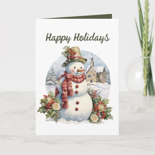 Feestelijke Kerst waterverf sneeuwman Kaart (Voorkant)