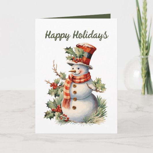 Feestelijke Kerst waterverf sneeuwman Kaart (Voorkant)