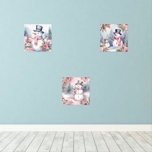 Feestelijke Kerst waterverf Sneeuwman Muurkunst Sets (Houten vloer)
