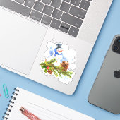 Feestelijke Kerst Waterverf Sneeuwman Sticker (Laptop met iPhone)