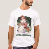 Feestelijke Kerst waterverf sneeuwman T-shirt (Voorkant)