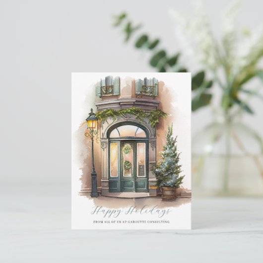 Feestelijke Kerst Waterverf Storefront Business Feestdagenkaart (Staand voorkant)