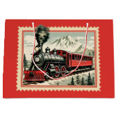 Feestelijke Kerst waterverf Vakantietrein Groot Cadeauzakje (Voorkant)