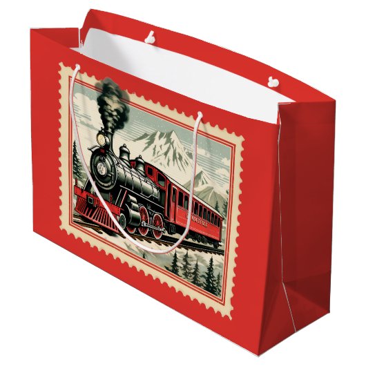 Feestelijke Kerst waterverf Vakantietrein Groot Cadeauzakje (Achterkant Gekanteld)