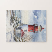 feestelijke kerst waterverf vuurtoren liefhebbers legpuzzel (Horizontaal)