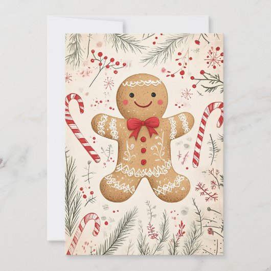 Feestelijke Kerst Wenskaart Gingerbread Man Feestdagenkaart (Voorkant)