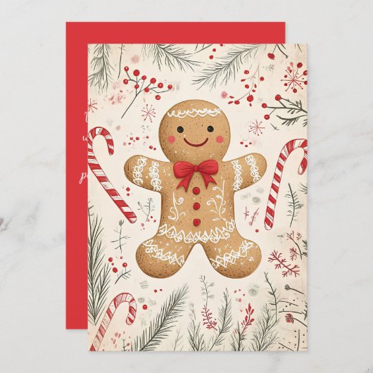 Feestelijke Kerst Wenskaart Gingerbread Man Feestdagenkaart (Voorkant / Achterkant)