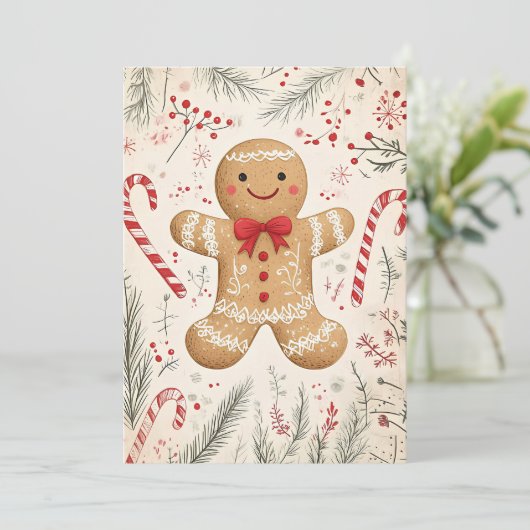 Feestelijke Kerst Wenskaart Gingerbread Man Feestdagenkaart (Staand voorkant)