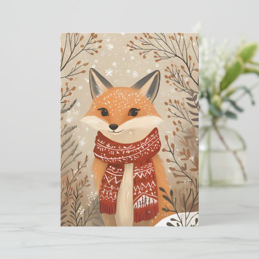 Feestelijke kerst Wenskaart kerst vos Feestdagenkaart (Staand voorkant)