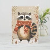 Feestelijke kerst Wenskaart Racoon Feestdagenkaart (Staand voorkant)