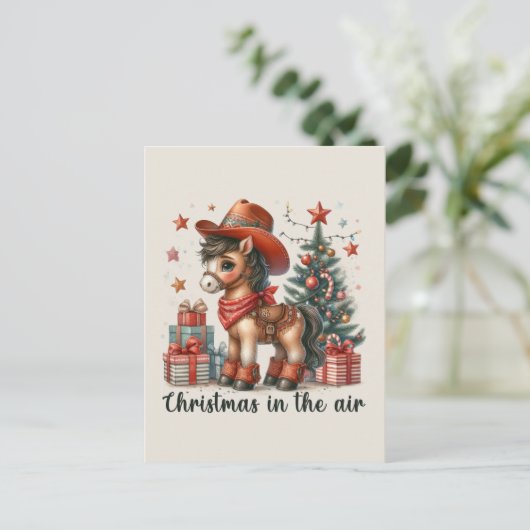 Feestelijke Kerst Western Paard Voeg bericht toe Feestdagenkaart (Staand voorkant)