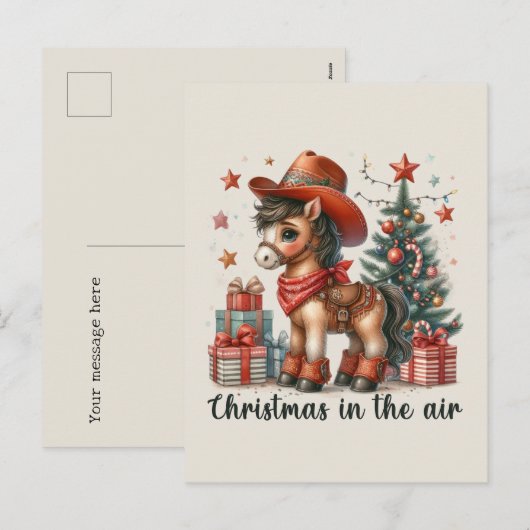 Feestelijke Kerst Western Paard Voeg bericht toe Feestdagenkaart (Voorkant / Achterkant)