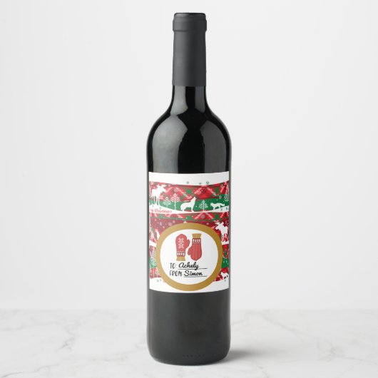 Feestelijke Kerst Wijnfles Label Wijn Etiket (Voorkant)