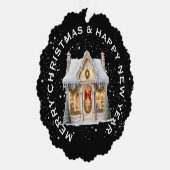 FEestelijke KERST WINKELGEVEL, GEpersonaliseerd Ornament Kaart (Rechts)