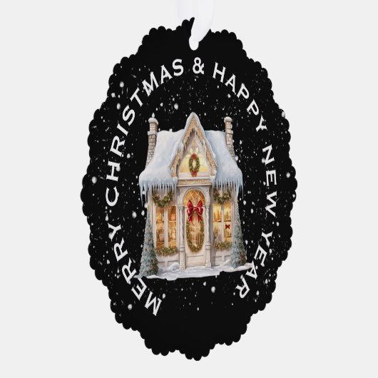 FEestelijke KERST WINKELGEVEL, GEpersonaliseerd Ornament Kaart (Rechts)