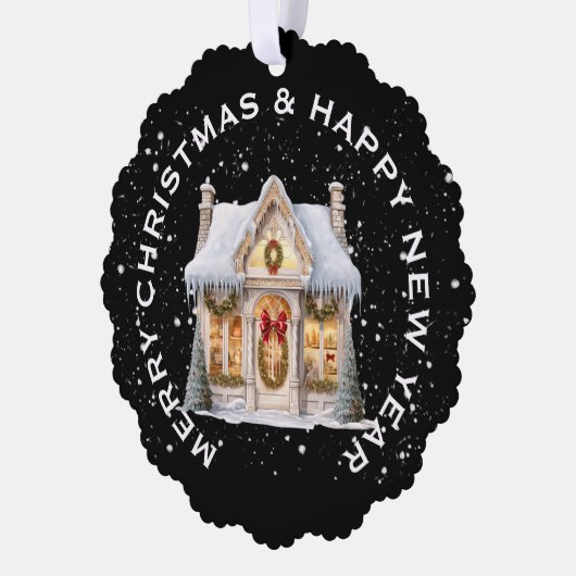 FEestelijke KERST WINKELGEVEL, GEpersonaliseerd Ornament Kaart (Links)