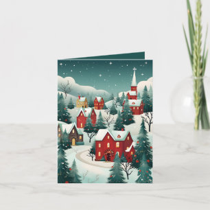 Feestelijke Kerst Winter dorpsscène Feestdagen Kaart