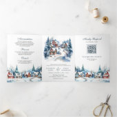 Feestelijke Kerst Winterdorp QR-code Huwelijk Drieluik Uitnodiging (Binnen)