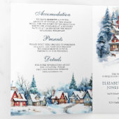 Feestelijke Kerst Winterdorp QR-code Huwelijk Drieluik Uitnodiging (Binnenzijde eerst)