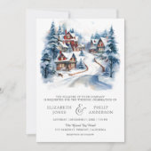 Feestelijke Kerst Winterdorp QR-code Huwelijk Kaart (Voorkant)