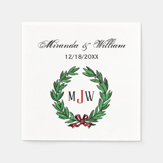 Feestelijke Kerst Xmas Hulst Krans Monogram Servetten (Voorkant)