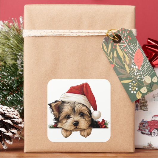 Feestelijke kerst Yorkshire Terrier Vierkante Sticker (Feestdagen)