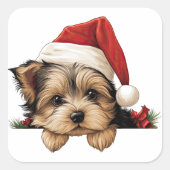 Feestelijke kerst Yorkshire Terrier Vierkante Sticker (Voorkant)