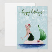 Feestelijke Kerst Zeemeermin Groen Feestdagenkaart (Voorkant / Achterkant)
