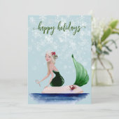 Feestelijke Kerst Zeemeermin Groen Feestdagenkaart (Staand voorkant)
