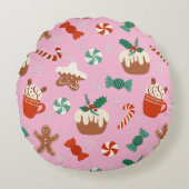 Feestelijke Kerst Zoete Traktaties Patroon Rond Kussen (Voorkant)