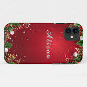 Feestelijke kerstachtergrond met hulst en bessen Case-Mate iPhone case (Achterkant (horizontaal))