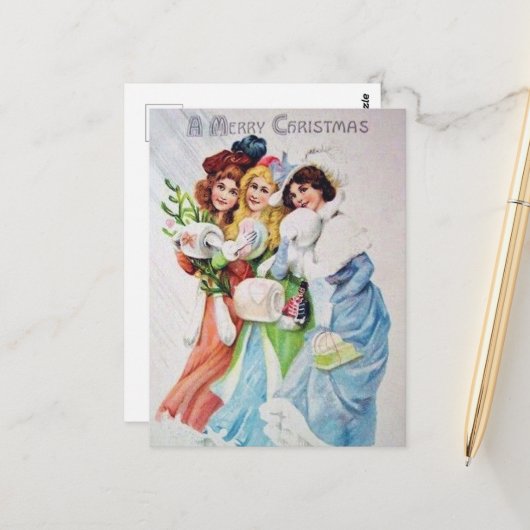 feestelijke kerstavond dames Holiday Briefkaart (Voorkant / Achterkant in situ)