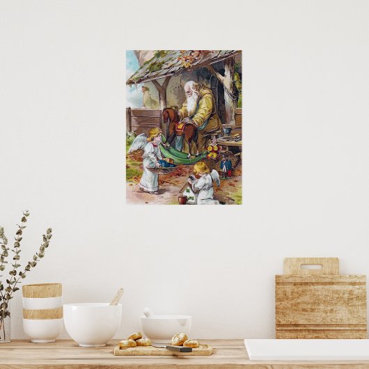 feestelijke kerstavond Santa Angels Poster (Keuken)